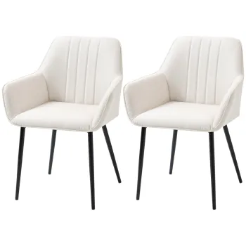 HOMCOM Scaune de Masa Scaune de Vizitator Design scandinav - Set de 2 scaune - Picioare metal negru - Scaun Spatar Brate ergonomici material textil de in Bej | Aosom Romania imagine