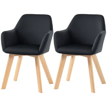 HOMCOM Scaune de Masa, Set de 2, Design Modern, Design de Catifea, Lemn de Cautiuc, 54x57x80 cm, Negru | Aosom Romania imagine