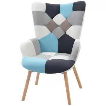 HOMCOM Scaune Decorative cu Scaun Tapisat, Fotoliu cu Brat Capitonat pentru Dormitor, Scaun cu Spatar Capitonat cu Picioare din Lemn Masiv imagine