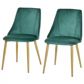 HOMCOM Scaune moderne si Capitonate pentru Salon, Sufragerie, Bucatarie, Zoan de servit masa, Set 2 Piese, Verde si Auriu, 50x56.5x85cm imagine