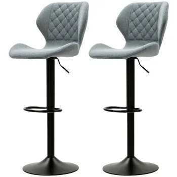 HOMCOM Scaune pentru Bar in Set de 2 bucati, Scaune de Bucatarie Reglabile pe Inaltime cu Spatar, Lift cu Gaz, Suport pentru Picior, Rotative, Gri | Aosom Romania imagine