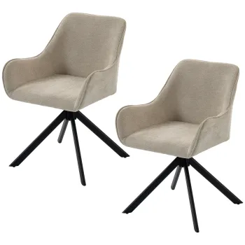 HOMCOM Scaune pentru sufragerie set de 2, scaun rotativ pentru bucatarie cu cotiere, cadru metalic pentru living, sufragerie, bej | Aosom Romania imagine