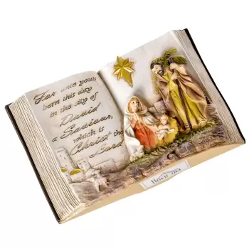 HOMCOM Scena Nasterii Domnului cu Statuete 3D si Gravate, Nasterea Domnului, Decoratiune de Craciu din Rasina, 21.5x9.5x14cm imagine