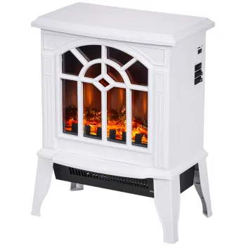 HOMCOM Semineu Decorativ 1000 W/2000 W cu Temperatura Reglabila Flacari LED pentru 15-20 m2 36,5x24x46 cm Alb | Aosom Romania imagine