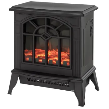 HOMCOM Semineu Electric 1000 W/2000 W Semineu Decorativ de podea cu Temperatura Reglabila Flacari LED si Protectie la Supraincalzire pentru 15-20 m^2 36,5x24x46 cm Negru | Aosom Romania imagine