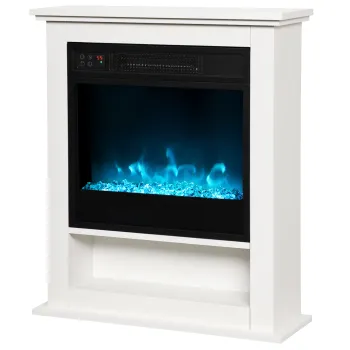 HOMCOM Semineu electric 1800W, semineu decorativ fals, efect de flacara in 9 culori si 5 niveluri de luminozitate, 62,5x20x72,5cm, alb | Aosom Romania imagine