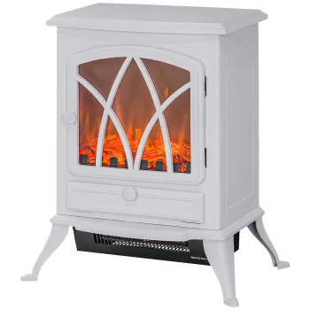 HOMCOM Semineu electric pe picior 1000/2000 W, semineu decorativ fals cu efect de flacara LED, alb | Aosom Romania imagine