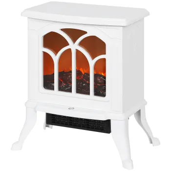 HOMCOM Semineu electric pe picior 750/1500 W, semineu decorativ cu efect flacara LED, 37,3 x 23,1 x 44 cm, alb | Aosom Romania imagine