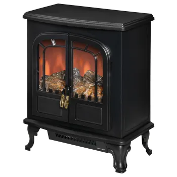 HOMCOM Semineu electric tip soba stil neo-retro 2 Usi Sticla securizata 1000/2000 W LED luminozitate reglabila Otel ABS Negru | Aosom Romania imagine