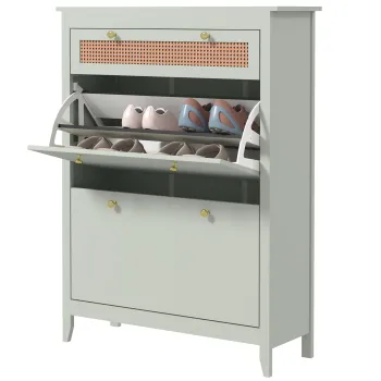 HOMCOM Sertar pentru 12 perechi de pantofi, cu 1 sertar extensibil, 2 sertare pliante, comoda pentru pantofi, 88 x 30 x 120 cm, Verde | Aosom Romania imagine