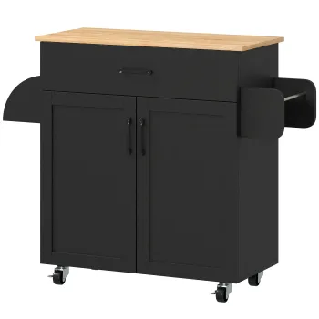 HOMCOM Servanta/insula de bucatarie cu multiple spatii sertar dulap 2 usi cu polita reglabila 105 x 36 x 85 cm negru | Aosom Romania imagine