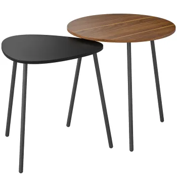 HOMCOM Set 2 Masute de Cafe Suprapunibile cu Cadru din Metal Nuc si Negru | Aosom Romania imagine