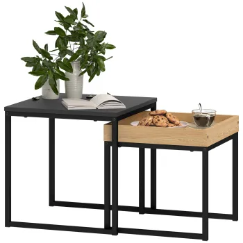 HOMCOM Set 2 Masute de Cafea Moderne cu Picioare in Forma de U, Masute de Sufragerie din Lemn si Otel, 40x40x40 cm, Negru | Aosom Romania imagine