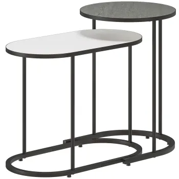 HOMCOM Set 2 Masute de Cafea Suprapuse cu Cadru Metalic pentru Sufragerie si Birou, Gri si Alb | Aosom Romania imagine