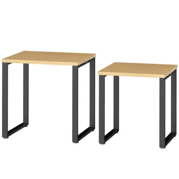 HOMCOM Set 2 mese de cafea pentru living cu cadru metalic, lemn natural | Aosom Romania imagine