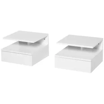 HomCom set 2 noptiere moderne, 35x32x22.5 cm, alb | AOSOM RO imagine