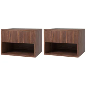 HOMCOM Set 2 Noptiere Suspendate cu Sertar si Raft Inferior Deschis, Noptiere pentru Dormitor din MDF, 40x34x29 cm, Maro | Aosom Romania imagine