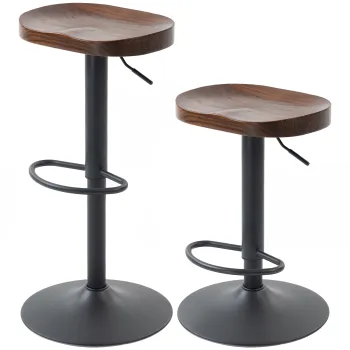 HOMCOM Set 2 scaune bar, scaune rotative reglabile cu sezut din lemn de ulm in maro inchis | Aosom Romania imagine