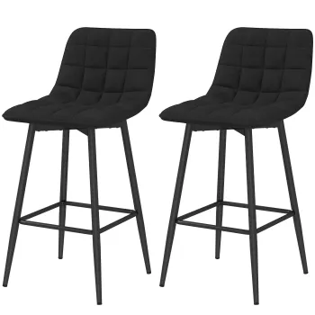 HOMCOM Set 2 Scaune cu Spatar si Suport pentru Picioare, Scaune cu Spatar din Material de Catifea, 45x47x84 cm, Negru | Aosom Romania imagine