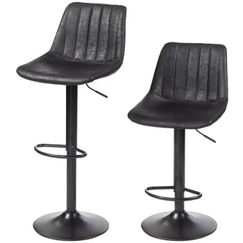 HOMCOM Set 2 scaune de bar cu design retro, incl. suport pentru picioare, reglabil pe inaltime, piston cu gaz, Negru | Aosom Romania imagine