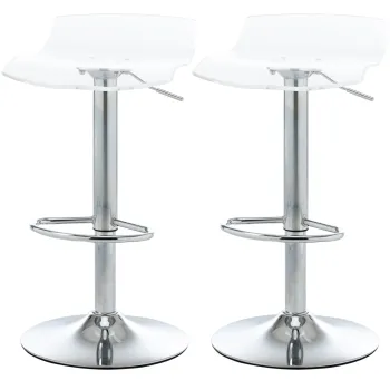 HOMCOM Set 2 Scaune de Bar cu Inaltime Reglabila, Sezut Rotativ si Suport pentru Picioare, 39x39x67-87 cm, Transparent | Aosom Romania imagine