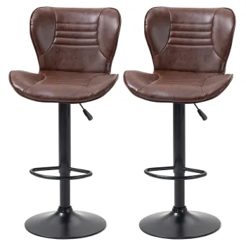 HOMCOM Set 2 Scaune de Bar cu Inaltime Reglabila, Sezut Rotativ si Suport pentru Picioare, 46,5x54x88-108 cm, Maro | Aosom Romania imagine