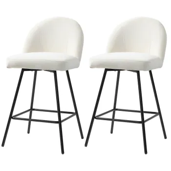 HOMCOM Set 2 Scaune de Bar cu Spatar din Catifea si Suport pentru Picioare, 48.5x56x92 cm, Alb Crem | Aosom Romania imagine
