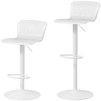/HOMCOM Set 2 Scaune de Bar cu Spatar Ergonomic, Suport pentru Picioare si Sezut Rotativ, 38,5x40x76,5-97,5 cm, Alb | Aosom Romania imagine