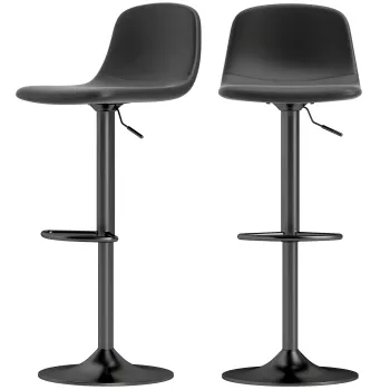 HOMCOM Set 2 Scaune de Bar cu Spatar si Inaltime Reglabila din Piele PU Neagra | Aosom Romania imagine