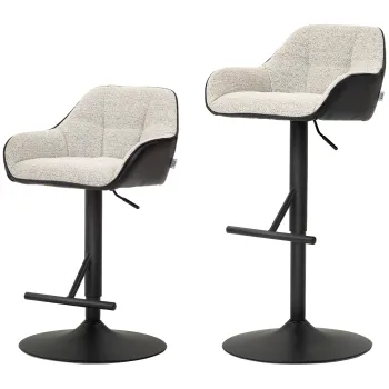 HOMCOM Set 2 Scaune de Bar cu Spatar, Tetiara si Brate si Baza Antiderapanta, 52,5x53x86,5-108 cm, Gri Deschis | Aosom Romania imagine