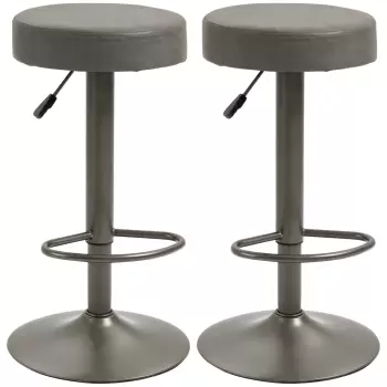 HOMCOM Set 2 scaune de bar cu suport pentru picioare, scaune de bucatarie pivotante cu inaltime reglabila, 35x36x64-85cm, gri imagine