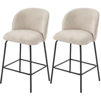 HOMCOM Set 2 Scaune de Bar din Chenille, 68 cm, cu Spatar si Suport pentru Picioare, Cadru din Otel, Bej | Aosom Romania imagine