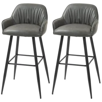HOMCOM Set 2 Scaune de Bar din Piele Ecologica PU, Scaune Inalte cu Suport pentru Picioare, 52x53x99 cm, Gri Inchis | Aosom Romania imagine