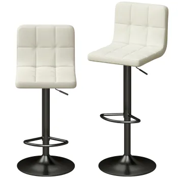 HOMCOM Set 2 Scaune de Bar din Piele PU cu Suport pentru Picioare, Scaune Rotative, Bucatarie, Crem | Aosom Romania imagine