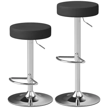 HOMCOM Set 2 Scaune de Bar din Piele PU, Rotative, Inaltime Reglabila pentru Bucatarie, Negru | Aosom Romania imagine