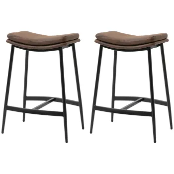 HOMCOM Set 2 Scaune de Bar in Stil Industrial, din Piele Ecologica, 48.5x38.5x68.5 cm, Negru si Maro | Aosom Romania imagine