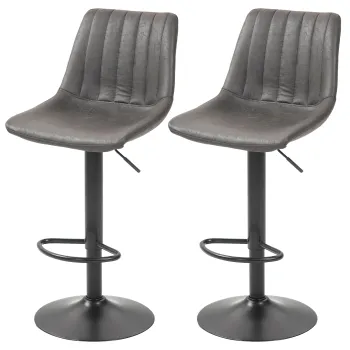 HOMCOM Set 2 Scaune de Bar Industriale, Scaune de Bucatarie cu Spatar, Inaltime Reglabila, Gri Inchis | Aosom Romania imagine