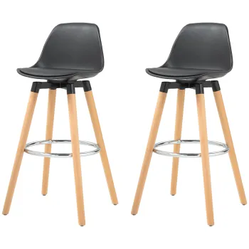 HOMCOM Set 2 Scaune de Bar Moderne din Piele Ecologica, Scaune Inalte de Bucatarie, Negru | Aosom Romania imagine
