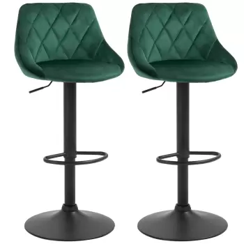 HOMCOM Set 2 Scaune de Bar Pivotante Reglabile in Inaltime, Tapiterie cu Efect Catifelat, 51,5x48x83-104cm, Verde imagine