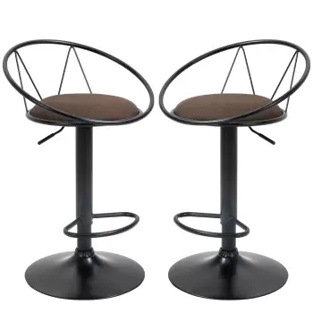 HOMCOM Set 2 scaune de bar, Pivotante, Suport pentru picioare, Inaltime reglabila, 51x46x78-100cm, Maro imagine