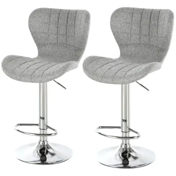 HOMCOM Set 2 Scaune de Bar Rotative cu Inaltime Reglabila, Tetiera pentru Picioare si Spatar, 47x51,5x111,5 cm, Gri | Aosom Romania imagine