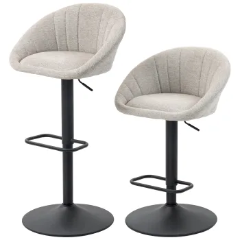 HOMCOM Set 2 Scaune de Bar Rotative din Tesatura cu Inaltime Ajustabila Bej | Aosom Romania imagine