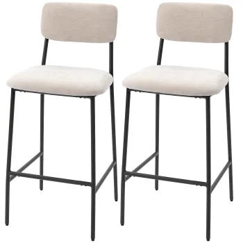 HOMCOM Set 2 Scaune de Bar, Scaune de Bucatarie Inalte in Chenille cu Spatar Inalt, Suport pentru Picioare si Sezut Moale Gros, Structura din Otel, Scaune Inalte de Bar, pentru Peninsula, Sala de Mese, Bar, Crem | Aosom Romania imagine