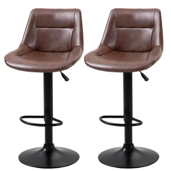HOMCOM Set 2 Scaune de Bar, Scaune inalte, reglabile in inaltime, incl. Suport pentru Picioare, 46.5cm x 50cm x 108cm, Negru + Maro | Aosom Romania imagine