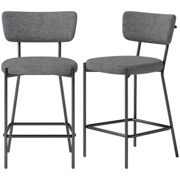 HOMCOM Set 2 scaune de bar, scaune tapitate cu spatar curbat, pentru insula de bucatarie, zona de mic dejun, Gri | Aosom Romania imagine