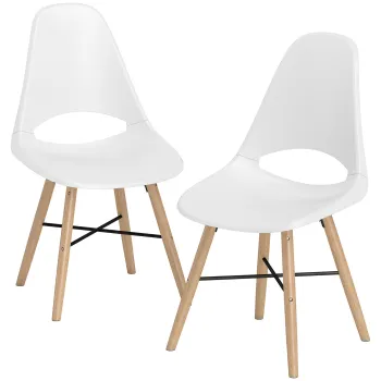 HOMCOM Set 2 Scaune de Bucatarie din Plastic si Lemn in Stil Nordic Alb | Aosom Romania imagine