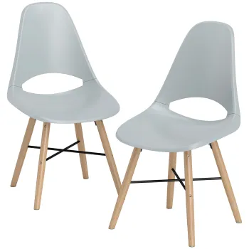 HOMCOM Set 2 Scaune de Bucatarie din Plastic si Lemn, Stil Nordic, Gri | Aosom Romania imagine