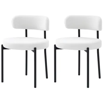 HOMCOM Set 2 scaune de dining, Captusire in Fleece, Scaune cu sezut captusit, Picioare din Metal, Crem | Aosom Romania imagine