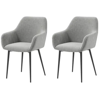 HOMCOM Set 2 Scaune de Dining Tapitate cu Brate si Picioare din Otel pentru Sufragerie, 54x57x80 cm, Gri Inchis | Aosom Romania imagine