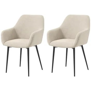 HOMCOM Set 2 Scaune de Dining Tapitate in Stil Nordic cu Brate si Picioare din Otel, 54x57x80 cm, Alb Crem | Aosom Romania imagine